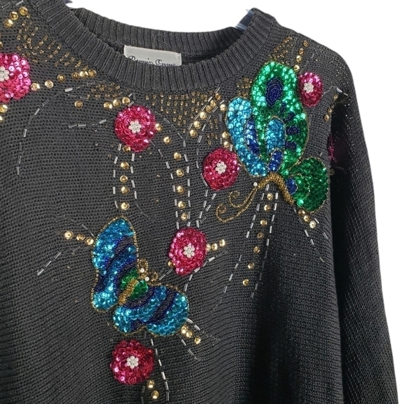 VINTAGE sequin sweater butterfly floral - Picture 2 of 4